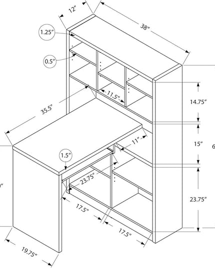 Monarch Specialties I Storage-Bookcase Left Or Right Set Up-Corner Desk with Multiple Adjustable Shelves, 60"L, Cappuccino - LeafyLoom