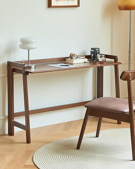 Computer Desk, Foldable Desk, Home Office Desks, Solid Wood Writing Desk, Mid Century Modern Desks, Oak Study Table, Folding Desks for Small Spaces, 47.2 W x 27.6 H x 13.6 D Inches, Walnut - LeafyLoom