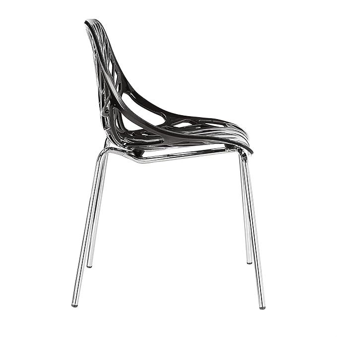 CangLong Modern Mid Century Plastic Shell Hollow Matal Legs Dining Chairs, set of 4, Black - LeafyLoom