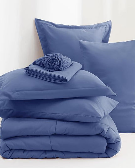 Bedsure Infinity Blue King Size Comforter Set - 7 Pieces Solid King Bed in a Bag, King Bed Set Infinity Blue with Comforters, Sheets, Pillowcases & Shams - LeafyLoom