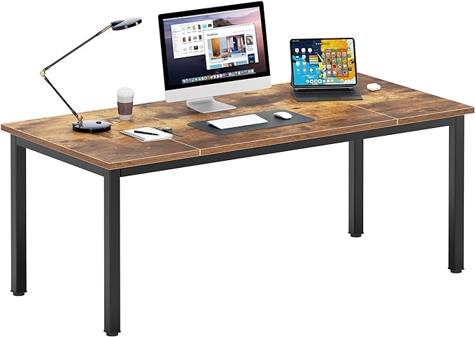 DlandHome Computer Desk, Large Executive Office Desk Computer Table Study Writing Desk Workstation for Home Office,70.8 x 31.5 inch,Retro - LeafyLoom
