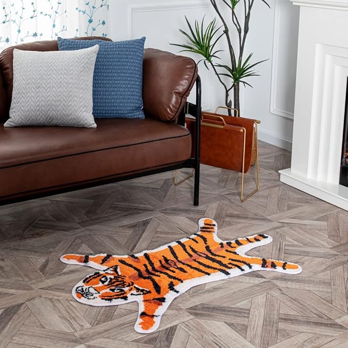 Tiger Shaped Rug Animals Bath Mat Non-Slip, Door Mat for Bedroom Kitchen Cartoon Area Rug for Bathroom Tub Soft Bathmat - LeafyLoom