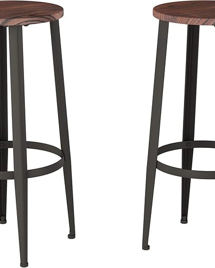 Home Lavish Bar Height Stools-Backless Kitchen or Dining Room Metal Base, Wood Seat- Modern Farmhouse Accent Furniture (Set of 2) - LeafyLoom