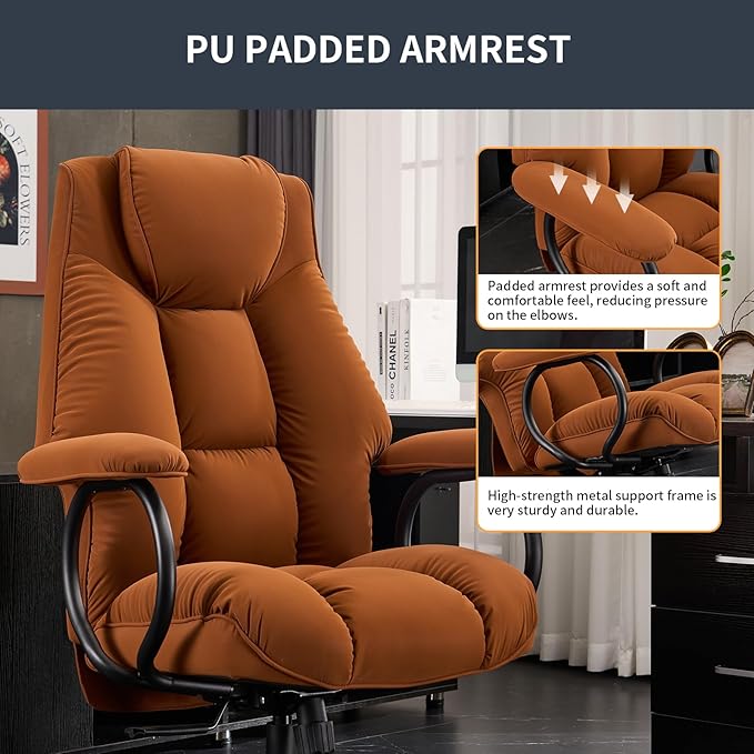 Office Chair Big and Tall, High Back Home Office Chair 400 lbs, Executive Office Chair with Ottoman, Ergonomic Office Chair with Padded Armrest, Swivel Computer Chair PU Leather (Khaki) - LeafyLoom