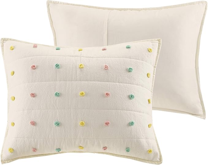 Quilt Set Cotton Jacquard Weave Colorful Poms Accent All Season Shabby Chic Bedding Coverlet Bedspred, Girls Bedroom Décor, Full Queen, Multi 5 Piece - LeafyLoom