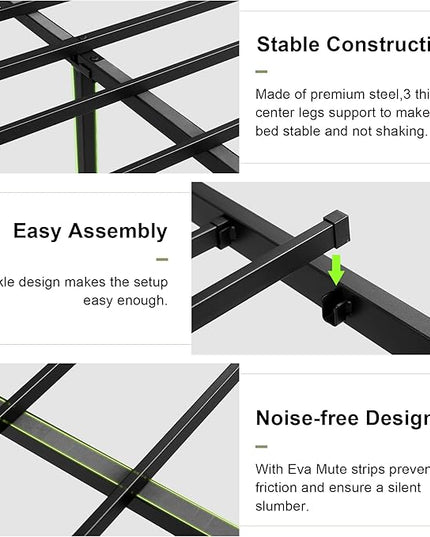 Feonase Queen Bed Frame with Type-C & USB Port, Metal Platform Beds, with Linen Upholstered Headboard & Footboard, 12" Underbed Storage Space, Easy Assembly, Noise-Free, Dark Gray - LeafyLoom