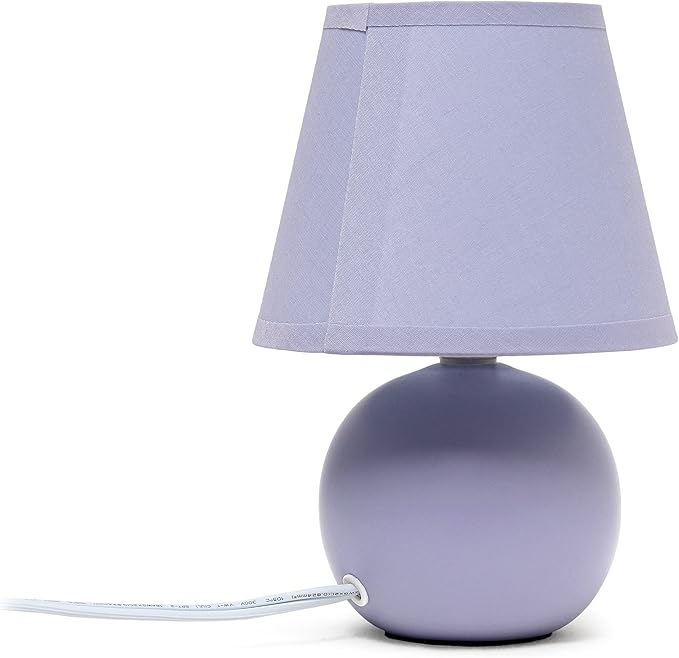 Simple Designs LT2008-PRP Mini Ceramic Globe Table Lamp with Matching Fabric Shade, Purple - LeafyLoom