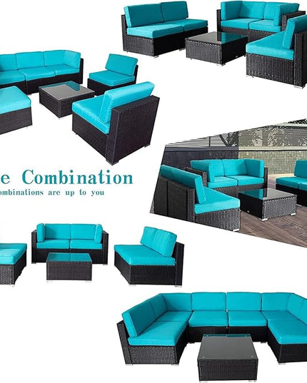 ClawsCover 14Pack Outdoor Seat and Back Cushions Replacement Covers Fit for 7Pieces 6-Seater Wicker Rattan Patio Furniture Set Sectional Couch Chair,Turquoise-Include Cover Only (Small) - LeafyLoom