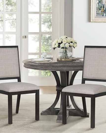 COLAMY Wood Dining Chairs Set of 2, Mid Century Modern Upholstered Kitchen Chairs,19 Inch Fabric Dining Chair with Back for Kitchen Dining Room,Brown - LeafyLoom
