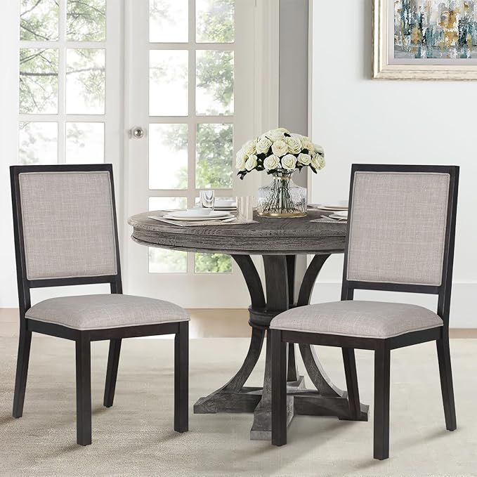 COLAMY Wood Dining Chairs Set of 2, Mid Century Modern Upholstered Kitchen Chairs,19 Inch Fabric Dining Chair with Back for Kitchen Dining Room,Brown - LeafyLoom