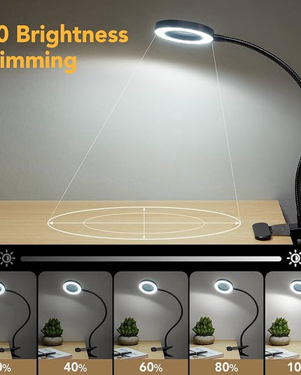 Magnifying Glass with Light 5X, 9w Clip on Light, 48 LED Desk Lamp wtih Clamp Light, 3 Modes Dimmable Magnifying LED Lamps for Bed Work Crafts Workbench - LeafyLoom