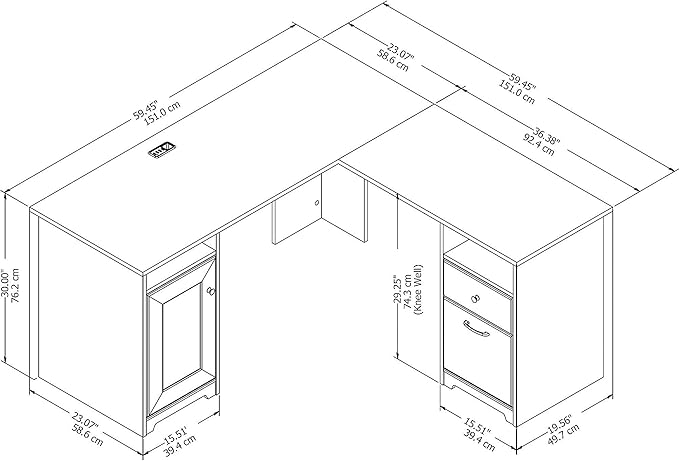 Bush Furniture Cabot L Shaped Computer Desk in White | Corner Table with Drawers and Storage for Personal Home Office Workspace - LeafyLoom