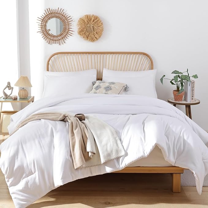 ROSGONIA California King Comforter Set White, 3pcs (1 Boho Cal King Comforter & 2 Pillowcases), All Season Hotel Bedding Bedspread Blanket Quilt - LeafyLoom