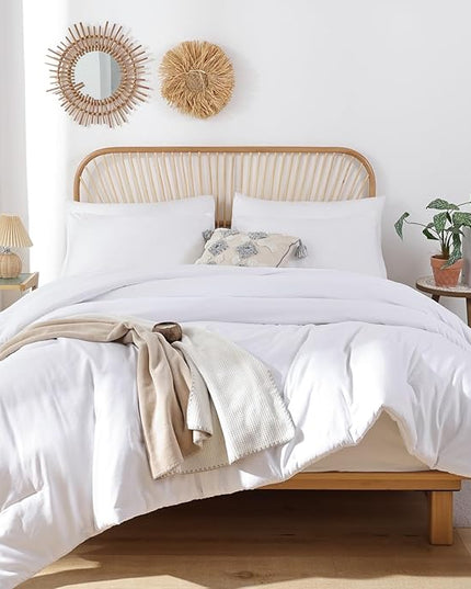 ROSGONIA Twin Comforter Set for College Girls Boys White, 1 Boho Comforter & 1 Pillowcase, Lightweight Kids Comforter All Season Dorm Bedding - LeafyLoom