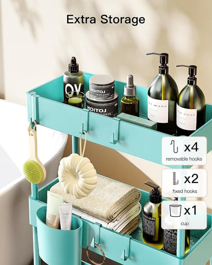 Pipishell Slim Storage Cart with Wheels, Bathroom Cart Organizer Bathroom Storage Small, Rolling Cart for Bathroom, Laundry Room, Kitchen, Narrow Space, Turquoise PIUC04TB - LeafyLoom