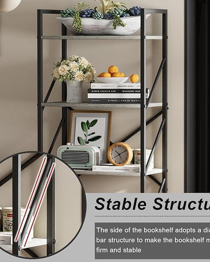5 Tiers Bookcase Shelf,Industrial Rustic Storage Rack with Shelves,Wood Tall Bookshelf Open Shelf,Farmhouse Bookshelf Book Case for Bedroom/Living Room/Home Office,Gray - LeafyLoom