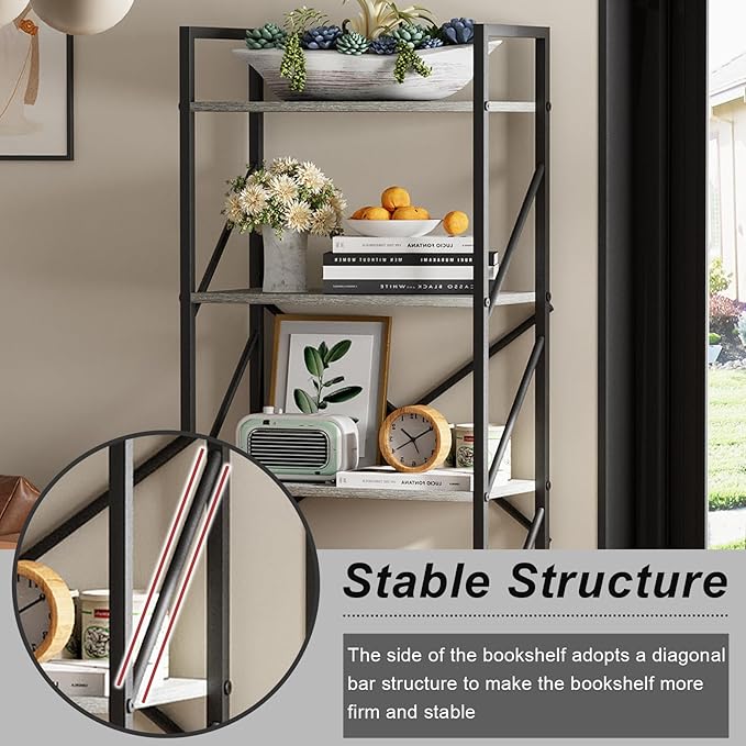 5 Tiers Bookcase Shelf,Industrial Rustic Storage Rack with Shelves,Wood Tall Bookshelf Open Shelf,Farmhouse Bookshelf Book Case for Bedroom/Living Room/Home Office,Gray - LeafyLoom
