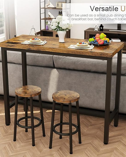 Recaceik 3 Piece Pub Dining Set, Modern bar Table and Stools for 2 Kitchen Counter Height Wood Top Bistro Easy Assemble for Breakfast Nook Living Room Small Space Restaurant, Rustic Brown 47" - LeafyLoom