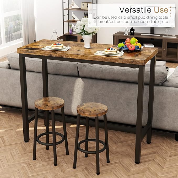 Recaceik 3 Piece Pub Dining Set, Modern bar Table and Stools for 2 Kitchen Counter Height Wood Top Bistro Easy Assemble for Breakfast Nook Living Room Small Space Restaurant, Rustic Brown 47" - LeafyLoom