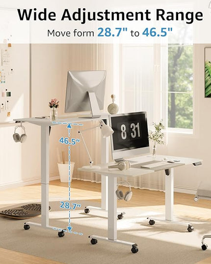 MOUNTUP 55x28 Inches Electric Height Adjustable Standing Desk, Sit Stand Desk with Memory Controller, Ergonomic Stand Up Desk for Home Office with Splice Board, White+Grey - LeafyLoom