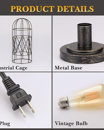 Industrial Table Lamp, Small Touch Lamp with Rustic Cage Vintage Bedside Lamp 3 Way Dimmable Nightstand Lamp Edison Desk Lamp for Bedroom, Living Room, Hallway, Entryway, Kitchen, 4W LED Bulb Included - LeafyLoom
