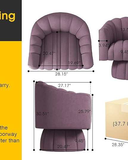 Accent Chair Mid Century 360 Degree Swivel Chair,Modern Lounge Sofa Round Barrel Chair with Wide Upholstered,Fluffy Velvet Fabric Chairs for Home Sofa Living Room/Bedroom/Waiting Room(Purple) - LeafyLoom