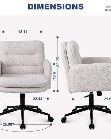 Adjustable Height Home Office Chair, Modern Mid Back Computer Desk Chair with Wheels, Ergonomic Upholstered Swivel Chair, Cream - LeafyLoom
