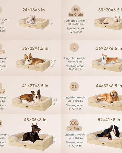 EHEYCIGA Orthopedic Dog Beds for Large Dogs, Waterproof Memory Foam Large Dog Bed with Sides, Non-Slip Bottom and Egg-Crate Foam Large Dog Couch Bed with Washable Removable Cover, Greige EHEYCIGA