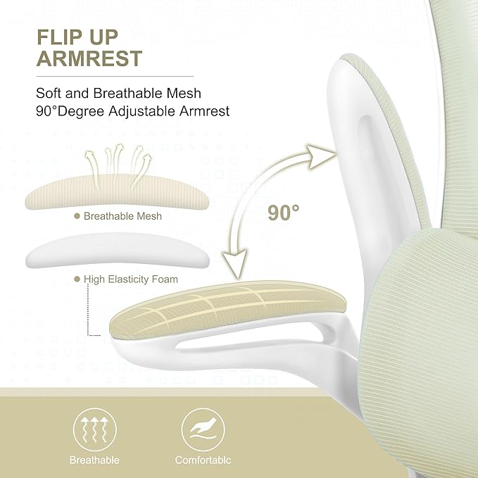 Misolant Ergonomic Office Chair, Desk Chair with Lumbar Support, Mesh Office Chair, Ergonomic Chair with Adjustable Headrest and Armrest, Comfortable Office Chair for Home Beige - LeafyLoom