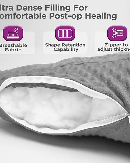 Zomaple Hysterectomy Pillow- Super Comfy Shock Absorbing Hysterectomy Recovery Pillow with 2 Pockets and Gel Pack- Tummy Pillow with Hands Placement Pouch - LeafyLoom