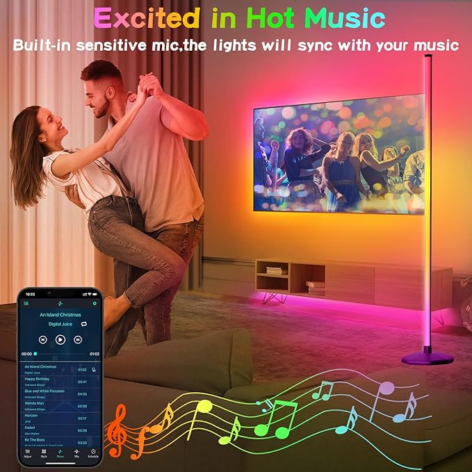 Corner Floor Lamp, Smart RGB LED Corner Lamp with Spotlight,16 Million Colors Changing LED Floor Lamp with App and Remote Control,Music Sync & Timer Mood Lighting for Living Room - LeafyLoom