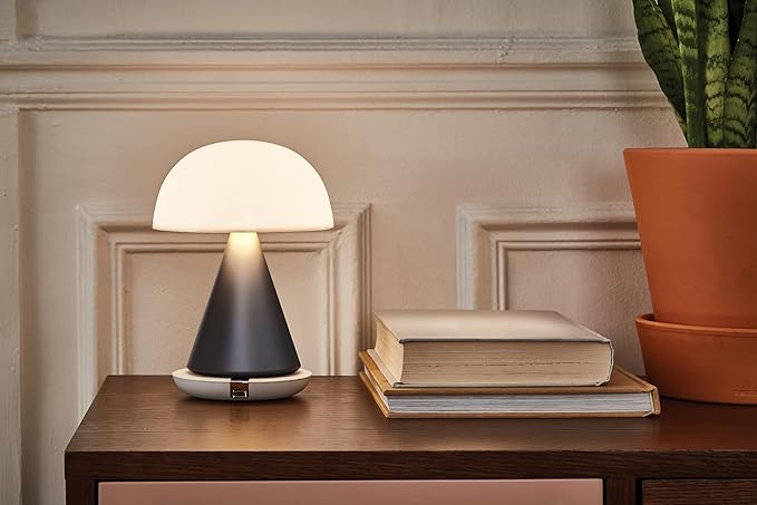 Lexon Mina L Mushroom Lamp - 9 LED Color Table Lamp for Bedrooms, Living Room & Office - Cordless, Rechargeable with 24h Light & Dimmer, Aluminum, Large - Gun Metal - LeafyLoom