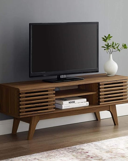 Modway Render 46" Mid-Century Modern Low Profile Media Console TV Stand, 46 Inch, Walnut - LeafyLoom