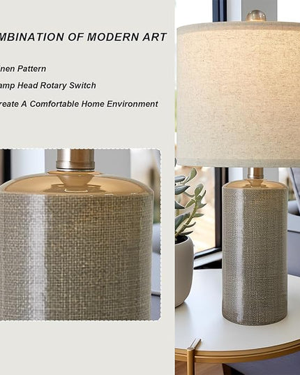20.25" Small Table Lamps Set of 2 Modern Ceramic Lamps for Living Room Farmhouse Bedside Lamps Boho Lamps for Night Stands Grey Bedroom Lamps Side Table Lamps End Table Lamps - LeafyLoom