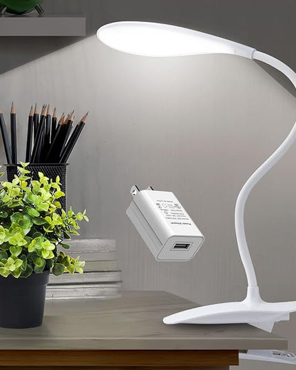 LED Desk Lamp Eye-caring Clamp Light Clamp Lamps Reading Lights with USB Port, 360°Flexible Gooseneck Bed Night Light (Include AC Power Plug) - LeafyLoom
