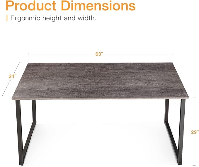 Coleshome 63 Inch Computer Desk, Modern Simple Style Desk for Home Office, Study Student Writing Desk,Grey Oak - LeafyLoom