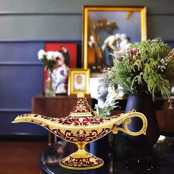 Vintage Legend Aladdin Lamp Magic Genie Wishing Light,Collectable Rare Classic Arabian Costume Props Lamp Tabletop Decor Crafts for Home/Wedding Decoration&Gift for Party/Halloween/Birthday - LeafyLoom