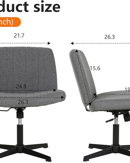 FDW Criss Cross Chair Armless Cross Legged Office Desk Chair Adjustable Swivel Ergonomic Gaming Chair No Wheels Backrest with Wide Seat Native Sponge Computer Task Vanity Chair for Home Office,Grey - LeafyLoom