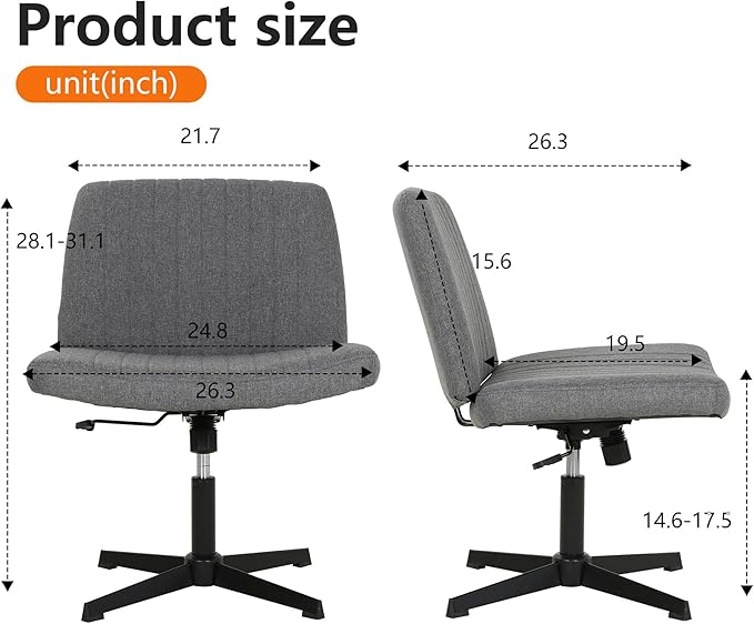 FDW Criss Cross Chair Armless Cross Legged Office Desk Chair Adjustable Swivel Ergonomic Gaming Chair No Wheels Backrest with Wide Seat Native Sponge Computer Task Vanity Chair for Home Office,Grey - LeafyLoom