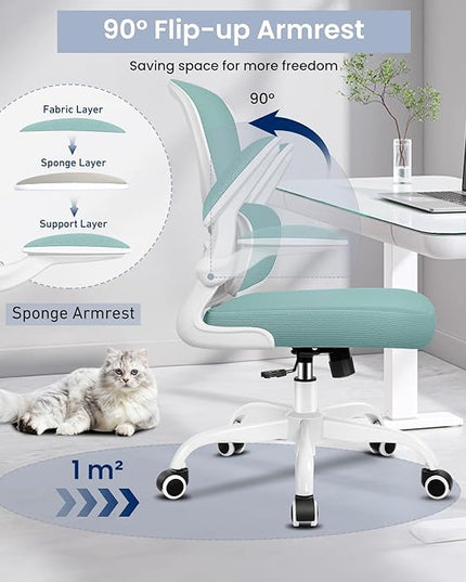 Office Chair, Ergonomic Desk Chair with Lumbar Support and Adjustable Armrests, Comfy Desk Chair Breathable Mesh Mid Back Computer Chair, Reclining Office Chair for Home Office - Mint Green - LeafyLoom