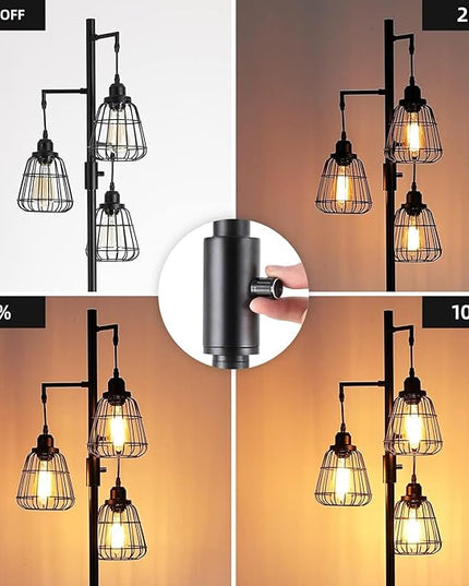 9MMML 68” Living Room Floor Lamp, Industrial Farmhouse 3 Teardrop Cage Standing Lamp,Black Tall Floor Lamp for Bedroom Office, 3 LED Edison Bulbs Included - LeafyLoom