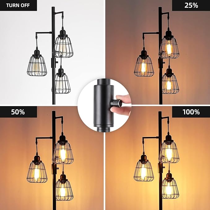 9MMML 68” Living Room Floor Lamp, Industrial Farmhouse 3 Teardrop Cage Standing Lamp,Black Tall Floor Lamp for Bedroom Office, 3 LED Edison Bulbs Included - LeafyLoom