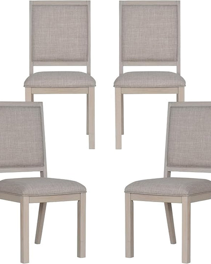 COLAMY Wood Dining Chairs Set of 4, Mid Century Modern Upholstered Kitchen Chairs,19 Inch Fabric Dining Chair with Back for Kitchen Dining Room, Ivory - LeafyLoom