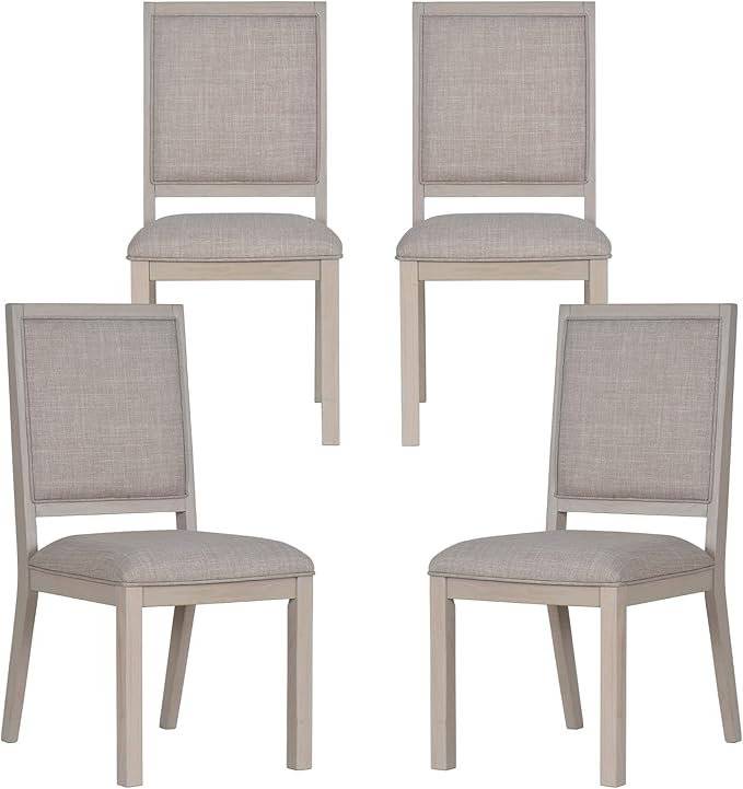 COLAMY Wood Dining Chairs Set of 4, Mid Century Modern Upholstered Kitchen Chairs,19 Inch Fabric Dining Chair with Back for Kitchen Dining Room, Ivory - LeafyLoom