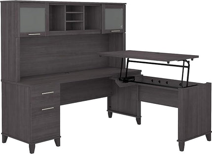 Bush SET015SG Somerset 35-Inch -41-Inch Adjustable Desk with Hutch, Storm Gray - LeafyLoom