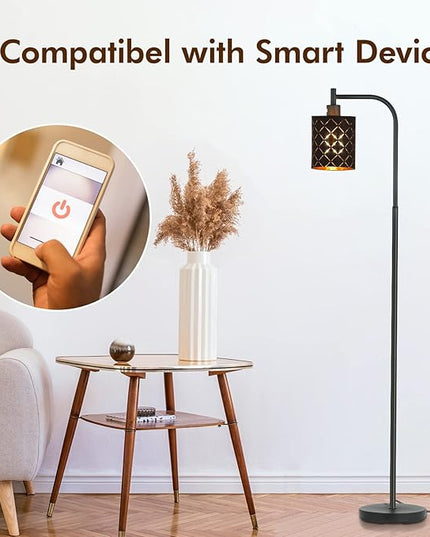 Floor Lamp for Bedroom, LED Floor Lamps for Living Room with 6W LED Bulb, Foot Switch, Farmhouse Modern Standing Lamps for Bedroom with Decorative Cutout Lampshade, Arc Vintage Stand up Light, Black - LeafyLoom