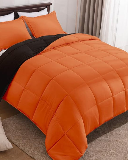 Basic Beyond Twin Comforter Set for Girls and Boys - Fluffy Twin Bed Comforter Set for All Seasons - Reversible Kids Twin Comforter Set - 2 Pieces (1 Comforter + 1 Pillow Sham) - Orange/Black - LeafyLoom