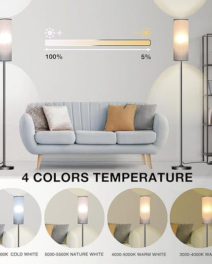Floor Lamp for Living Room Bedroom, Modern Floor Lamp with Remote,Stepless Dimmable 12W Bulb Included,Standing Lamps LED Tall Lamp for Bedroom Office(Grey) - LeafyLoom