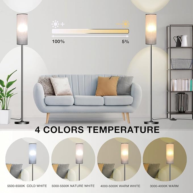 Floor Lamp for Living Room Bedroom, Modern Floor Lamp with Remote,Stepless Dimmable 12W Bulb Included,Standing Lamps LED Tall Lamp for Bedroom Office(Grey) - LeafyLoom