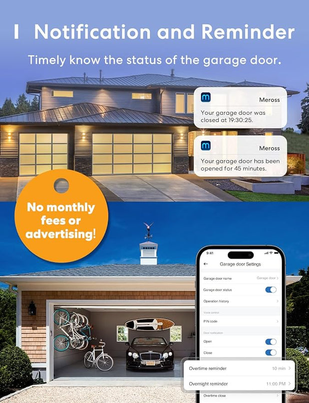 meross Smart Garage Door Opener Remote with External Antenna, Up to 3 Single Doors, Compatible with Apple HomeKit, Amazon Alexa, Google Assistant, SmartThings, App Control, No Hub Needed meross